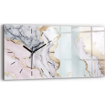 Hodiny Minimalistické Horizontální Skleněné Nástěnné Hodiny S Potiskem Mramor 60x30 cm