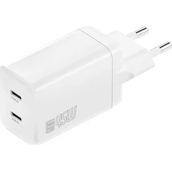 Síťová nabíječka 4smarts PDPlug Dual 45W GaN, 2× USB‑C, bílá
