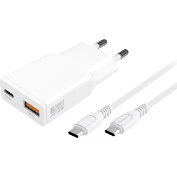 Síťová nabíječka GaN 20 W s USB‑C a USB‑A + USB‑C kabel 1,5 m bílá