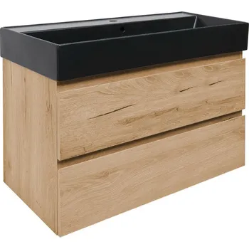 Koupelnový nábytek SAT Koupelnová skříňka 2 zásuvková s umyvadlem SAT B-Way 99x50x45 cm dub mat BWAY2100OAKU2BB BWAY2100OAKU2BB