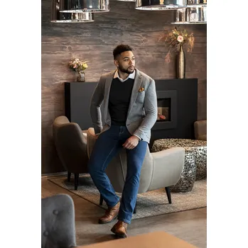 Pánské sako Pánské bavlněné sako Barva: Světle šedá, Velikost: 94, Střih: SLIM FIT