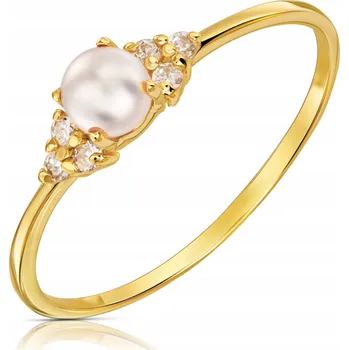 Prsten ZLATÝ PRSTÝNEK 585 s RŮŽOVOU PERLOU A ZIRKONY, JEMNÝ VZOR, VELIKOST 18