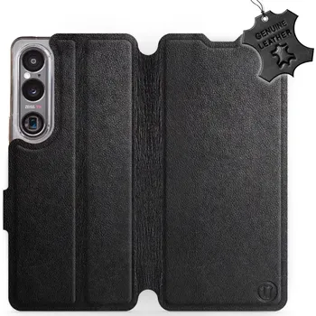 Pouzdro na mobilní telefon Kožené flip pouzdro Mobiwear - Sony Xperia 1 VI - Černé - VÝPRODEJ (Kožené knížkové pouzdro, obal, kryt na mobil Sony Xperia 1 VI, Černé, materiál Genuine Leather, ochrana 360°, stojánek, silikonová vanička, magnetické zavírání)