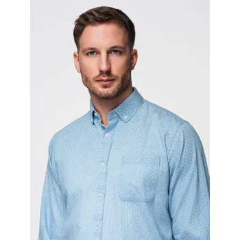 Pánská vzorovaná jemná džínová košile s kapsou - světle modrá V1 OM-SHDS-0179 - XL