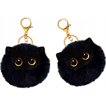 Přívěsek Na Klíče Plyšová Kočka Ozdoba Oči Uši Černá
