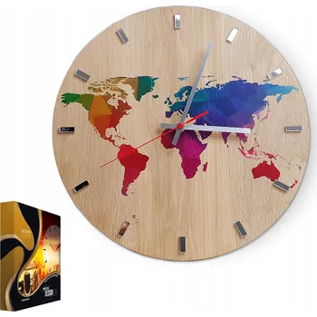 Hodiny Nástěnné hodiny dřevěné dubové akrylové quartzové Mapa Wood Barva
