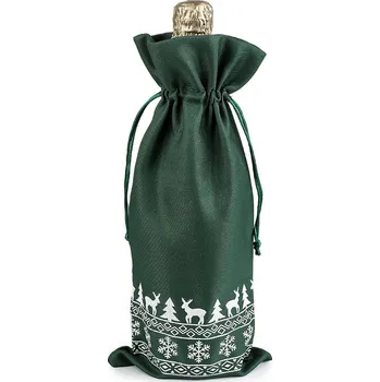 Dárková taška Vánoční dárkový pytlík na láhev 15x32 cm, střední, 4 zelená tmavá