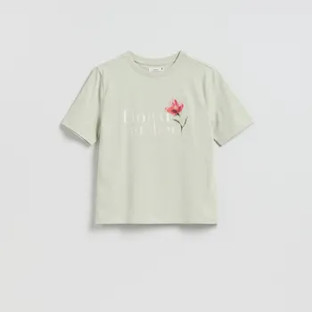 Reserved - Bavlněné tričko s potiskem - bledá zelená - 069HT-07X - 069HT-07X-S