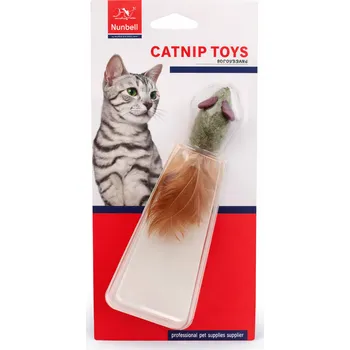 Hračka pro kočku Nunbell Hračka pro kočky – myška se šantou a peříčky