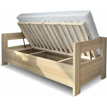 Postel Zvýšená úložna postel jednolůžko ELA - s čely, masiv dub, rošt v ceně