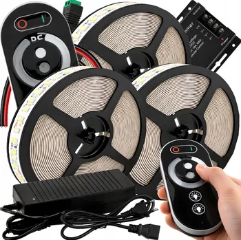 LED páska LED pásek 12V 15m 72W DENNÍ SVĚTLO JASNÝ ZDROJ DÁLKOVÝ OVLADAČ OVLADAČ SADA