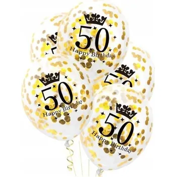 Balónek Balónky se ZLATÝM konfetami k 50. NAROZENINÁM 30cm 5ks