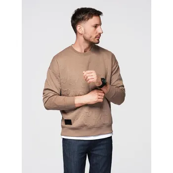 Pánské oblečení Pánská mikina RELAXED FIT s reliéfními písmeny - hnědá V3 OM-SSNZ-0164 - M