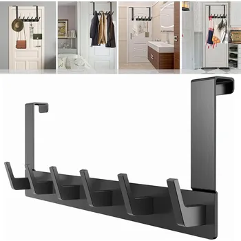 Věšák KOVOVÝ VĚŠÁK NA DVEŘE 6 HÁČKŮ BEZ VRTÁNÍ LOFT ČERNÝ 40CM