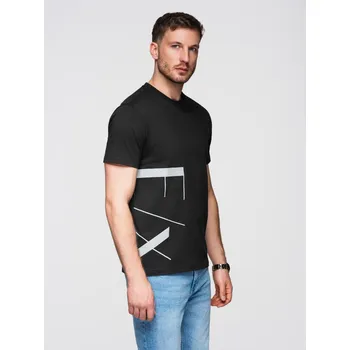 Pánské tričko z bavlněného žerzeje s velkým bočním nápisem - černé V1 OM-TSPT-0213 - XL