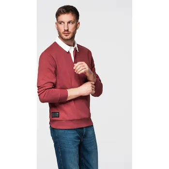 Pánská mikina Pánská bílá mikina s límečkem - bordó V3 OM-SSNZ-0132 - M