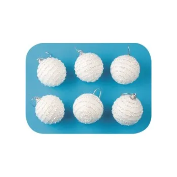 Baňky bílé s glitry 6 cm, 6 ks