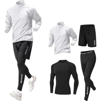 Pánská mikina Pánská sportovní souprava legíny, kratasy, mikina, triko s dlouhým rukávem, polyester, spandex bílá XL
