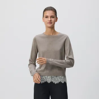 Dámský svetr Reserved - Svetr s&nbsp;krajkovým zdobením - kávová - 806IM-84X - 806IM-84X-XL