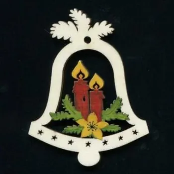 Vánoční dekorace AMADEA Dřevěná ozdoba barevná zvonek se svíčkami 6 cm