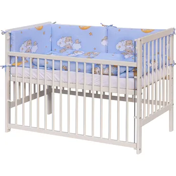 Dětská postýlka Dětská postýlka 120 x 60 cm borovice bílá s kompletní výbavou Scarlett - Mráček - modrá, stahovací bok