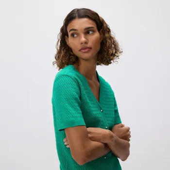 Dámský svetr Reserved - Kardigan z úpletu s hrubou vazbou - zelená - 763IP-77X - 763IP-77X-XXL