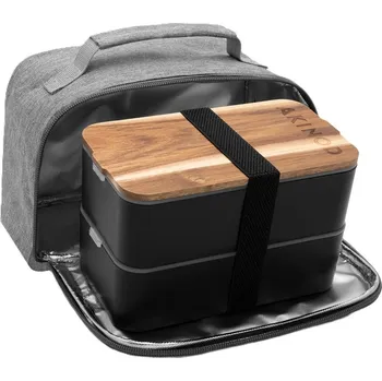 Svačinový box Svačinový box Akinod 11h58 černý s izolační taškou v šedé melírové barvě