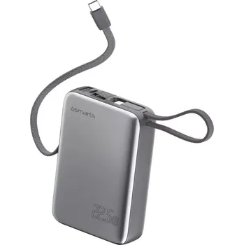 Powerbanka Powerbanka 4smarts Pocket Dual Cord 20000 mAh, 22,5 W, se zabudovaným kabelem USB‑C 15 cm, šedá