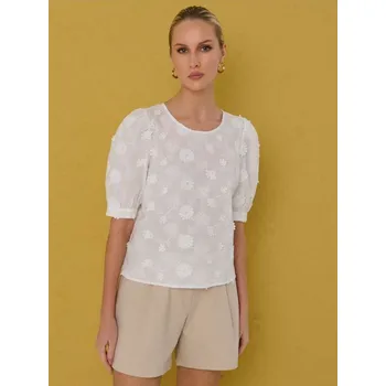 Dámská halenka Sinsay - Bavlněná košilová blůza s vyšívanými květinami - bílá - 082HC-00X - 082HC-00X-XS