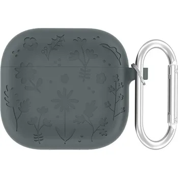 Pouzdro na mobilní telefon Silikonový obal se vzorem květin pro AirPods 4 - tmavě šedý