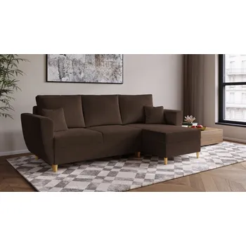 Sedací souprava Rohová rozkládací sedačka SAVONA - tmavěhnědá - manšestrová látka - LINCOLN 29