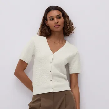 Dámský svetr Reserved - Kardigan z úpletu s hrubou vazbou - tělová - 763IP-02X - 763IP-02X-XL