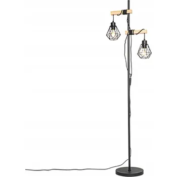 Stojací lampa Rustikální černá stojací lampa se dřevem, 2-světelná - Chon