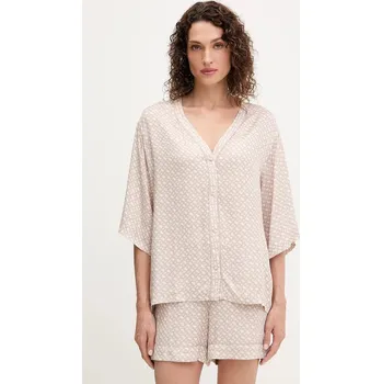 Pánská košile Pyžamová košile BOSS Sateen AOP_Top 50545615 béžová 80X, vel. XL