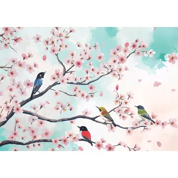 Fototapeta FOTOTAPETA PTÁCI KVĚTY TŘEŠNĚ VĚTVIČKY NA ZEĎ LOŽNICE OBÝVACÍ POKOJ 200x140