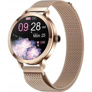 Hodinky Chytré Hodinky Dámské Veltori VT340-1 Zlatý Náramek Růžový Silikonový Řemínek