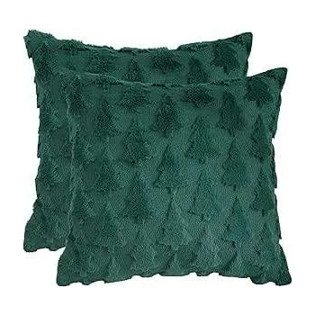 Povlak na polštářek Povlaky na polštáře s motivem vánočního stromku, plyšové, 50x50 cm, 2 ks, tmavě zelené