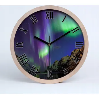 Hodiny Tichá nástěnná dřevěná hodiny polární záře průměr 30 cm