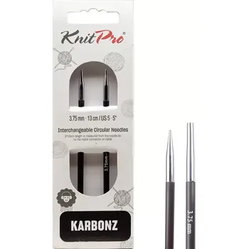 Nástroj na niť a příze KnitPro Karbonz kruhové výměnné 13Cm 3,75mm (KnitPro Karbonz Normal IC Interchangeable Needles 13Cm 3,75mm)