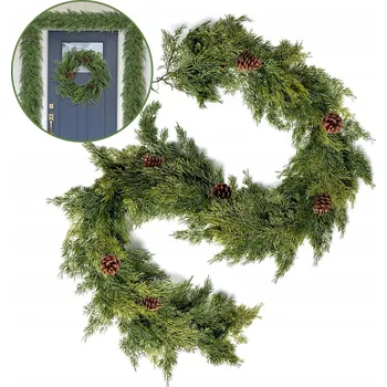 umělá květina VÁNOČNÍ GIRLANDA 180 CM UMĚLÁ SE 7 ŠIŠKAMI NA DVEŘE, KRB, STĚNU