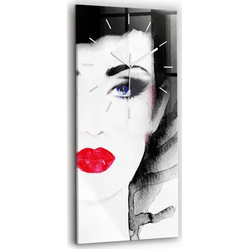 Hodiny Vertikální Skleněné Nástěnné Hodiny do Kanceláře S Potiskem Portrét ženy 30x60 cm