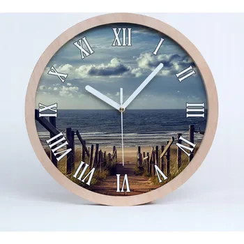Hodiny Dřevěné nástěnné hodiny cesta na pláž průměr 25 cm