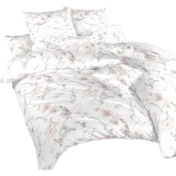 Povlečení krep Kvítí pudrové na bílém 140x220, 70x90 cm