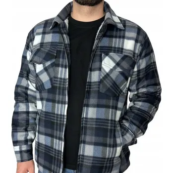 Pánská košile Pánská polarová košile ZATEPLENÁ kostkovaná na zip bunda košilového střihu 3XL