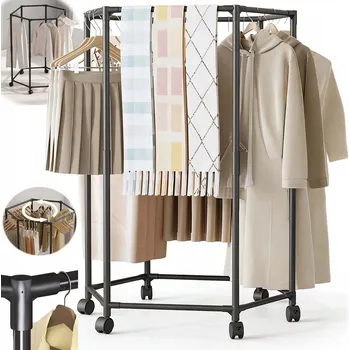 Věšák KOVOVÝ VĚŠÁK NA OBLEČENÍ ŠATNÍ STOJAN ŠESTIHRANNÝ OTOČNÝ