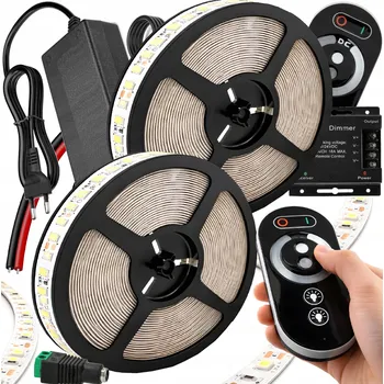 LED páska Zestaw Taśma LED 12V 10m 48W ŚWIATŁO DZIENNE JASNÝ NAPÁJECÍ ZDROJ DÁLKOVÝ OVLADAČ OVLADAČ