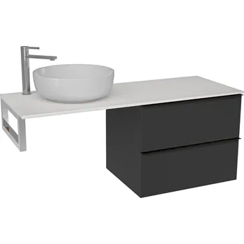 Koupelnový nábytek CERANO - Deska pod umyvadlo z litého mramoru Elanys - 160x46,5x1,2 cm - skříňka Velora 79 cm - černá matná, černá úchytka - konzole chrom