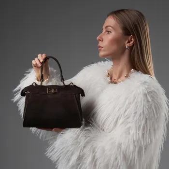 Kabelka MORANTI kabelka kufřík pravá semišová kůže, transparentní