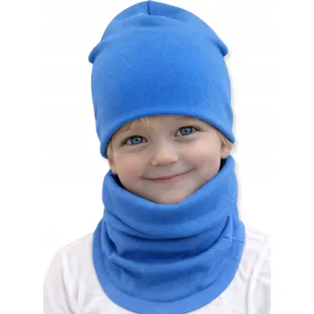 Čepice Souprava ČEPICE + NÁKRČNÍK 110-122 chlapecká sada 52/56 JARNÍ MODRÁ
