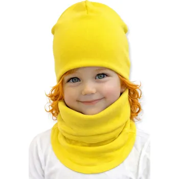 Čepice Souprava ČEPICE + NÁKRČNÍK 110-122 dětská souprava 52-56 JARNÍ ŽLUTÁ ZÁŘIVÁ